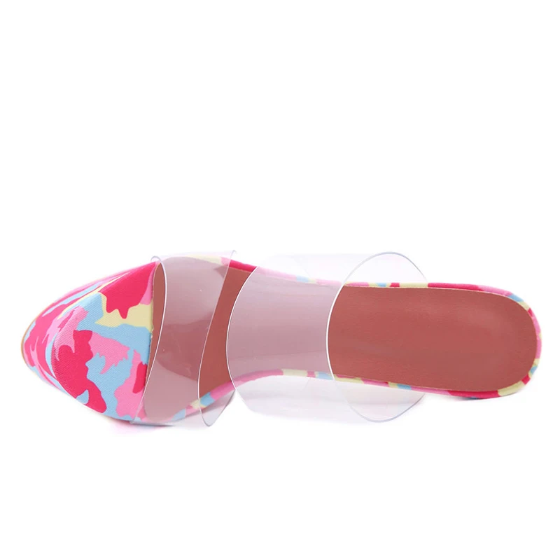 

Elegant mixed color slippers 2021 new sweet pink thick-soled summer fashion hollow PVC open toe stilettos women's shoes fashion