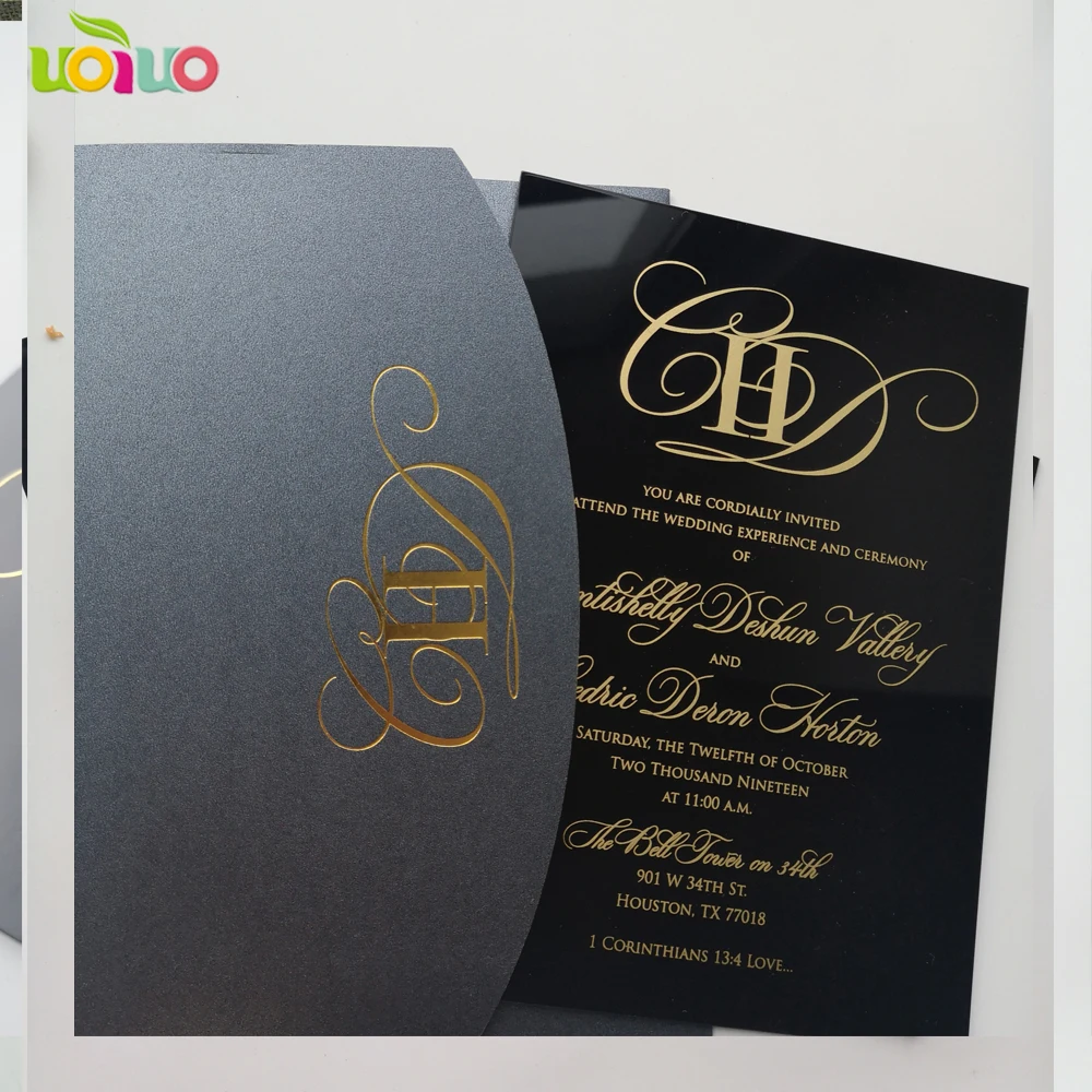 black acrylic card with gold foil letters free name logo