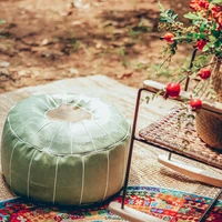 moroccan pu leather pouf embroider craft ottoman footstool round large 555530cm artificial leather unstuffed cushion 1pcs