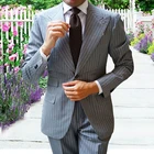 Костюмы мужские классические в полоску, из двух предметов, свадебные, для жениха