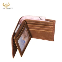 hot sale new crazy horse real leather business card cash holder gift print name horizontal wallet slim purse for men male jnd26