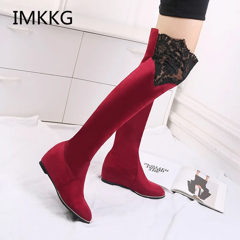 Женские ботинки сезон осень-зима модные на плоской подошве высокие сапоги до