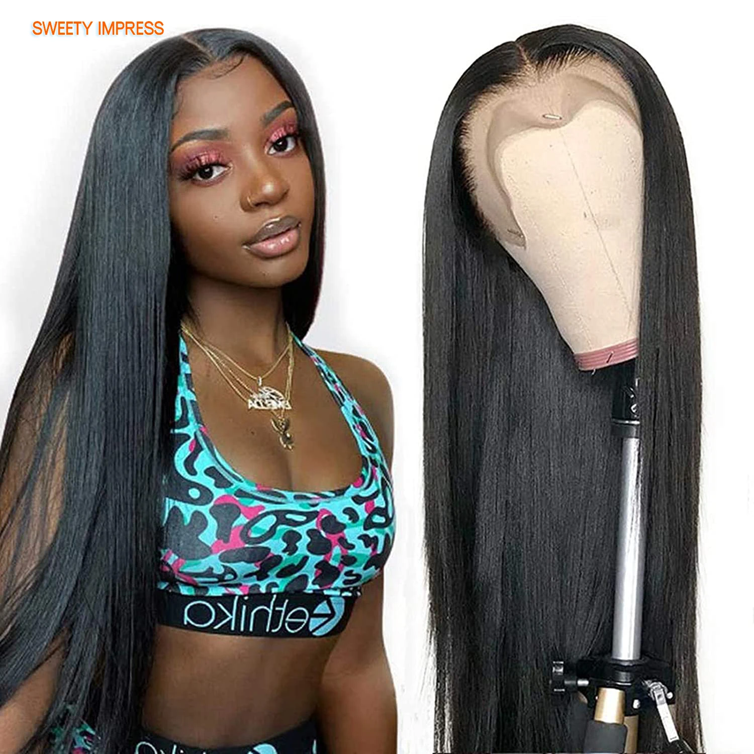 

Sweety парики на сетке спереди, человеческие волосы для черных женщин, плотность 180%, бразильские прямые человеческие волосы 13 × 4, парики на сет...