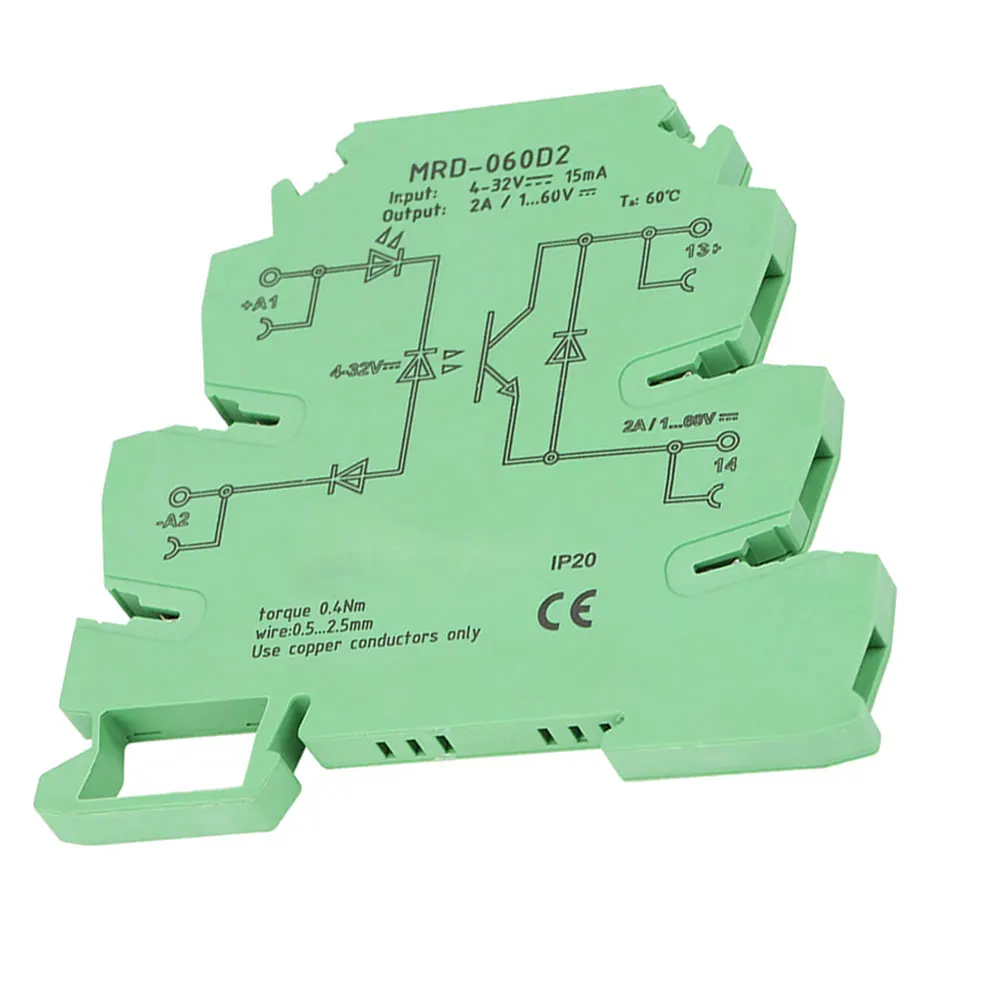 

Solid State Relay 2A Ultra-Thin Input 4-32V DC with LED Input State Indicator MRD-060D2 Din Rail Relay Module