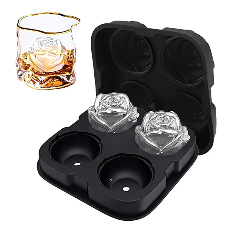 

New 4 Grids Ice Cube Form Silicone Rose Shape Icecream Mold Freezer Cream Ball Maker Reusable Whiskey Cocktail Mould Bar Tools