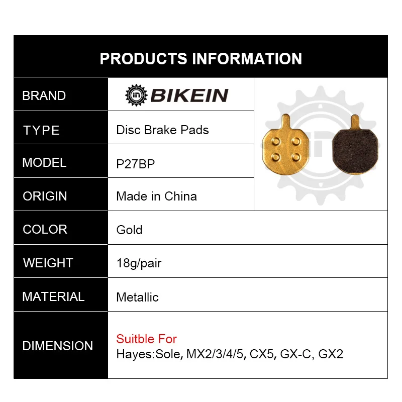 BIKEIN- 4 пары велосипедных гидравлических дисковых тормозных колодок для Hayes Sole MX2 MX3