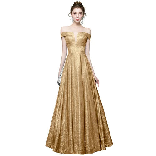 Robe De Soiree блестящее платье с v-образным вырезом длинное вечернее платье вечерние элегантные A Line блестящие Выпускные платья с поясом - Цвет: Золотой
