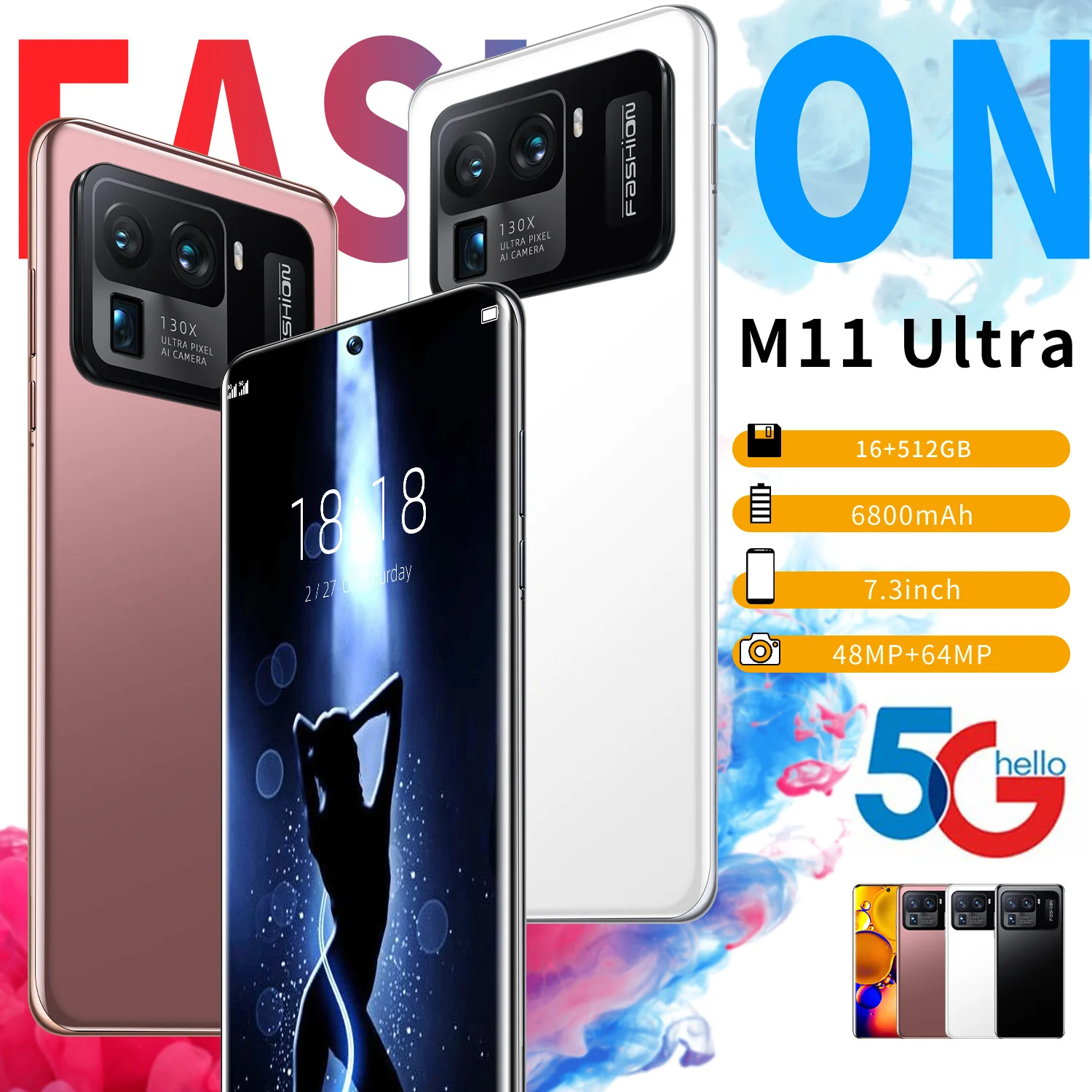 

Smartphones Xiao M11 Ultra Global Version Cellphones 16G 1024GB 6800Mah 7.3" Qualcomm 888 Dual SIM Android11 64MP Deca Core