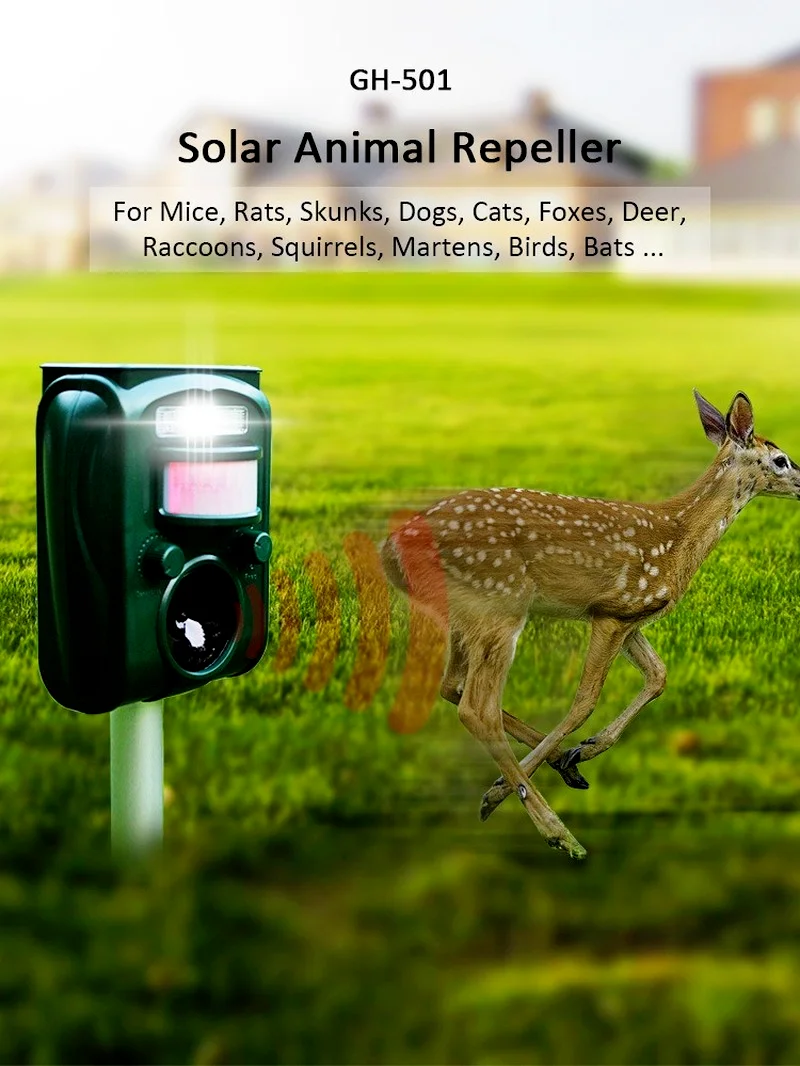 Ультразвуковой репеллент для птиц и собак на солнечной батарее светильник