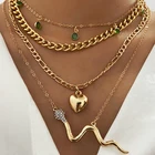 17KM многослойное Золотое ожерелье из змеи и сердца для женщин богемное ожерелье с зелеными бусинами и змеиным животным цепочка ожерелья 2021 трендовые ювелирные изделия