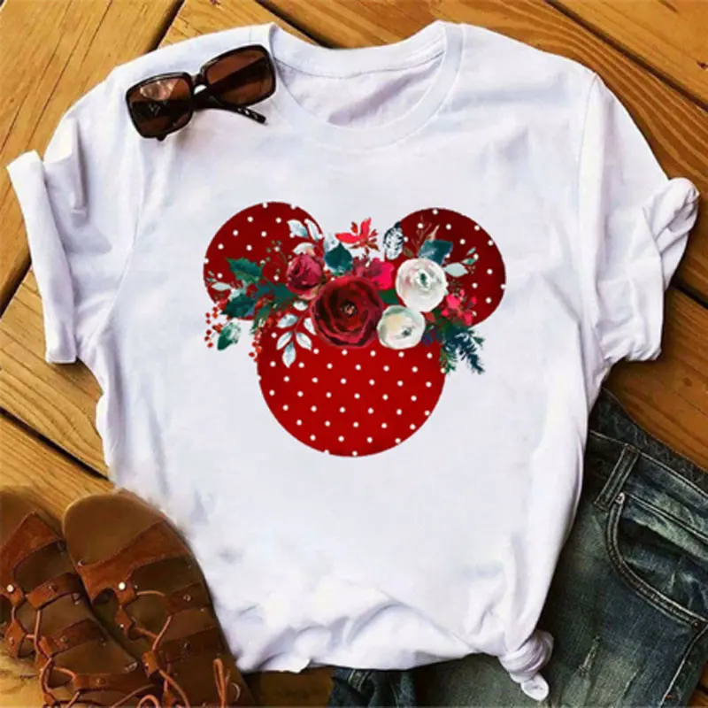 Модные женские футболки с цветочным графическим рисунком для девочек милые