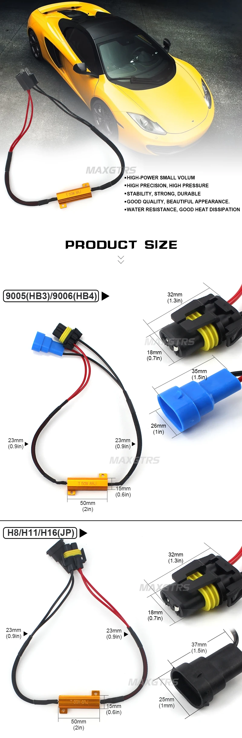 2x H1 H3 H4 H7 H8 H11 9005 9006 светодиодный противотуманный свет DRL светодиодные лампы для Авто Canbus 50 вт нагрузки проводка резистора CAN-шина с компенсатором помех ошибок декодеров