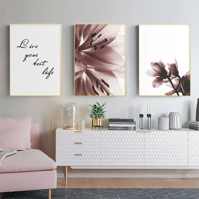 

Modern Pink Flower Prints Wall Art Canvas Paintings Floral Poster Scandinavia Pictures for Living Room Bedroom Home Decorative
