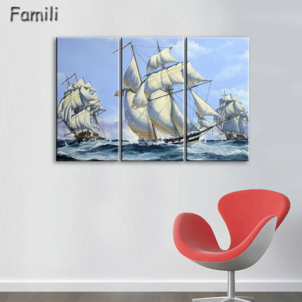 

3pcs Sail Boat Canvas Arts Wall Pictures For Living Room Modern Poster and Printed Wall Canvas Art Home Decor Unframed