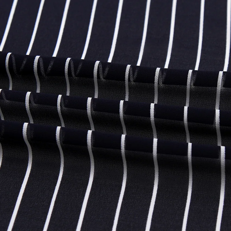 

75D High Twist Chiffon Fabric DIY Women's Fashion Dress Fabric Dark Blue Striped Printed Fabric