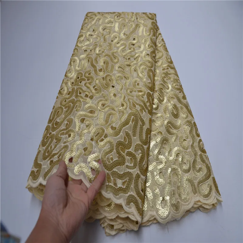 Vestido de novia nigeriano de lujo, tela de encaje africano con lentejuelas cortadas a mano de 5 yardas, bordado de secuencia de calidad suiza, OP878-2