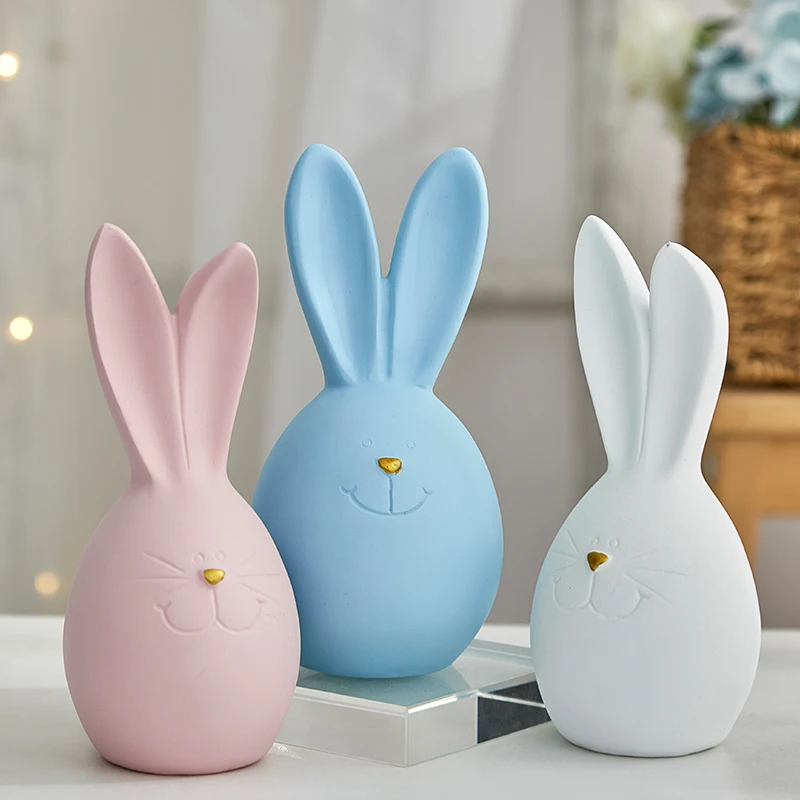 Nordic Cute Rabbit Resin Miniatures Pink Creative Modern Fashion Figurines Children's Room Table Decoration Accessories MM60XBJ | Дом и
