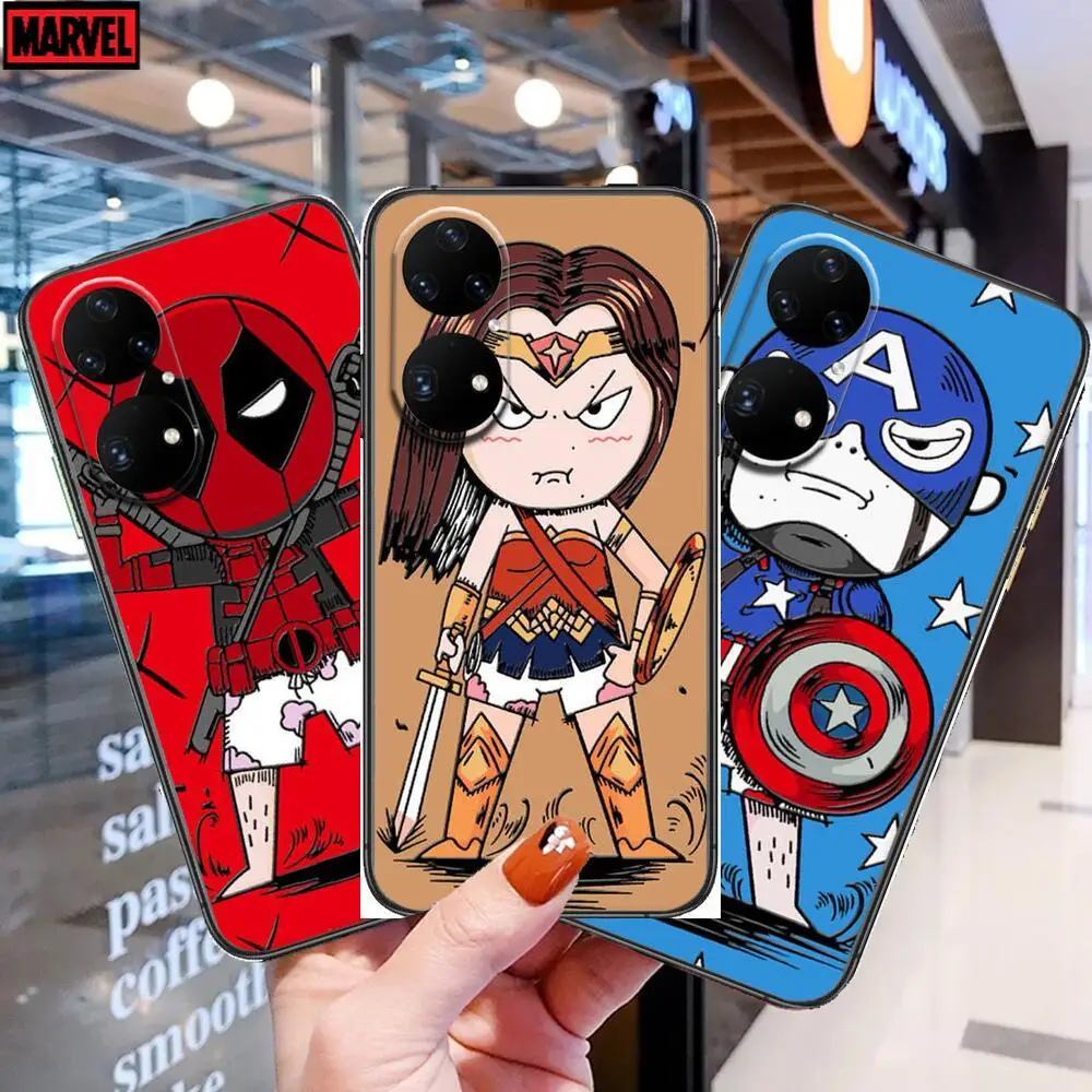 

Cute cartoon marvel Phone Case For Huawei p50 P40 p30 P20 10 9 8 Lite E Pro Plus Black Etui Coque Painting Hoesjes comic fas