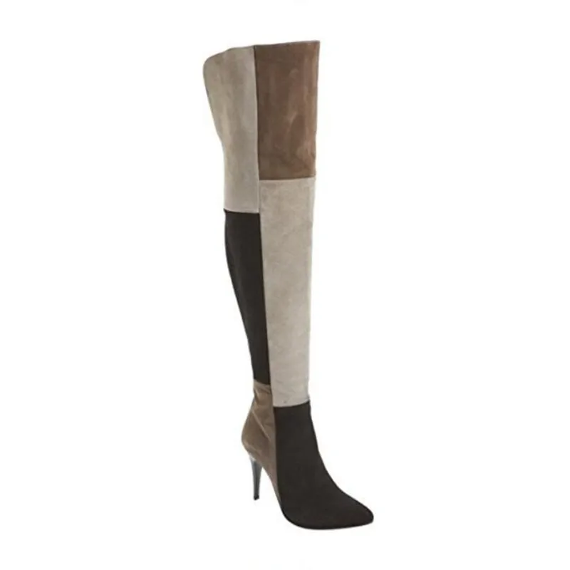 

Winter new large size splicing pointed-toe boots women stiletto high heel foreign trade women's shoes over the knee fashion boot