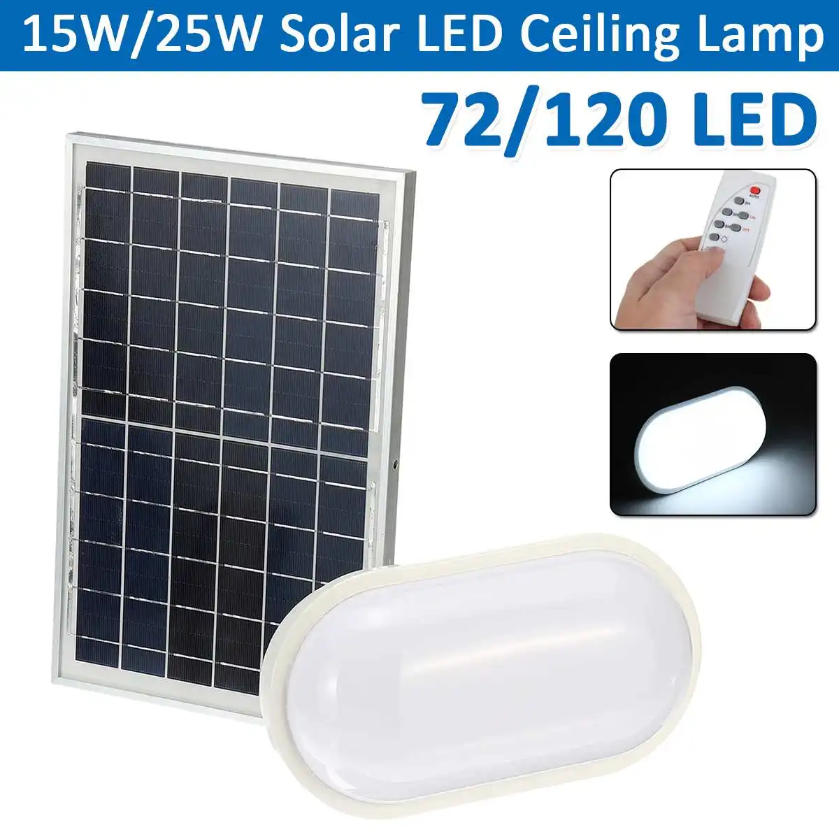 15W/25W Waterproof Solar Panel LED Ceiling Lamp Remote Control Soft Light Effect Oval Bulb Garage LED Ceiling Lights Bedroom