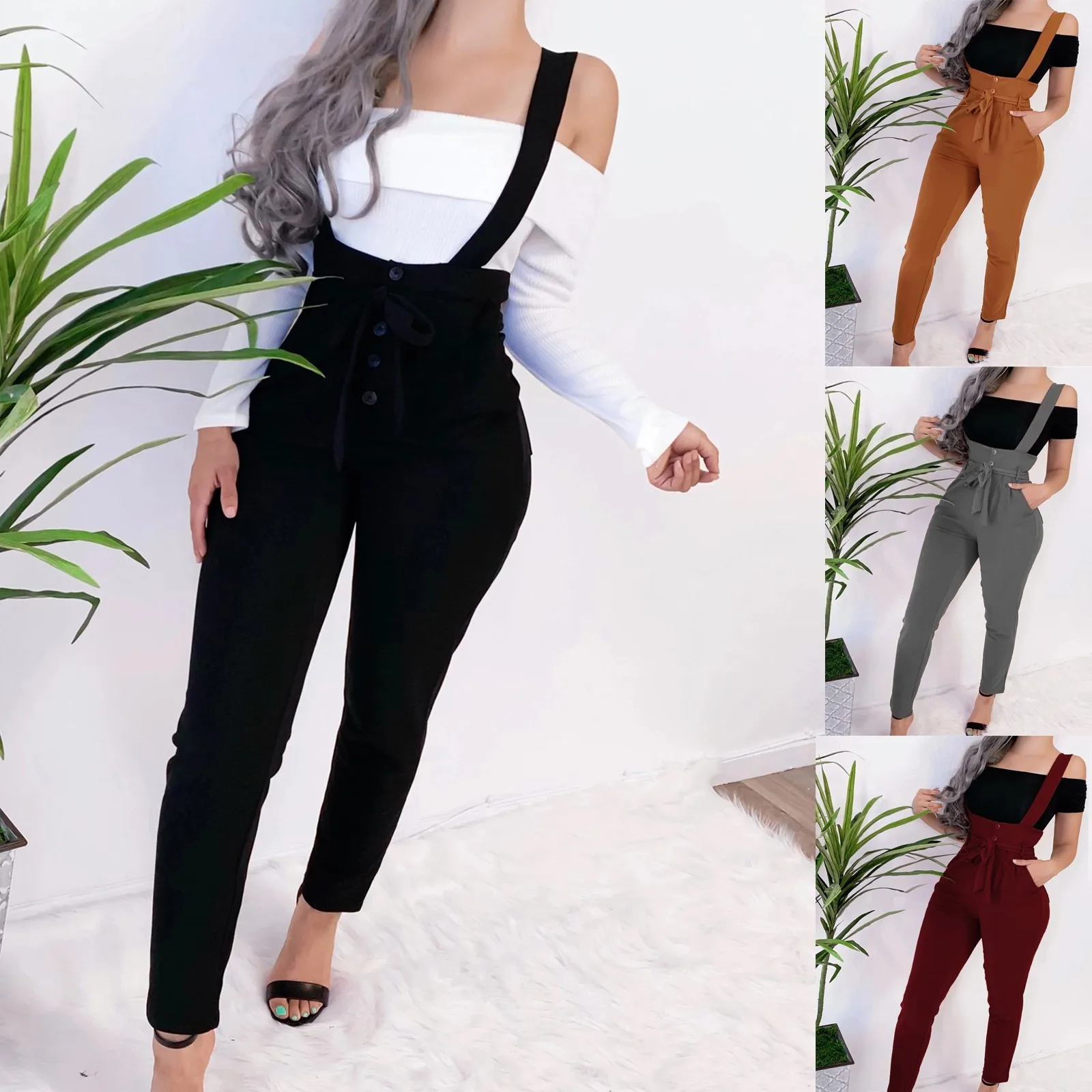 

Женский однотонный комбинезон размера плюс, повседневный Свободный дышащий длинный комбинезон без рукавов, Модный женский комбинезон