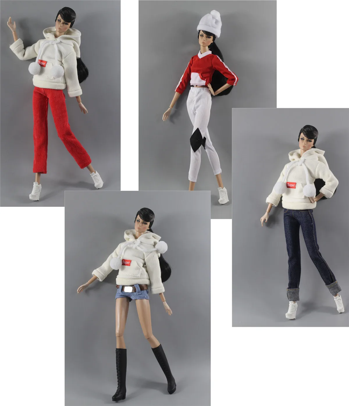 Белый пуловер пальто + джинсы шорты юбка комплект одежды для 1/6 Барби FR Кукла