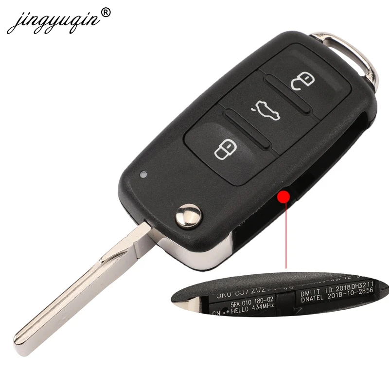 Пульт дистанционного управления jingyuqin 3BTN 434 МГц чип ID48 для VW Volkswagen GOLF PASSAT Tiguan Polo Jetta