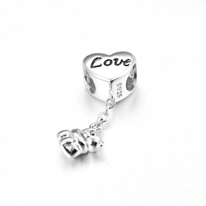 Новый DIY милый медвежонок 925 пробы Серебряный Очаровательный прекрасный бисер