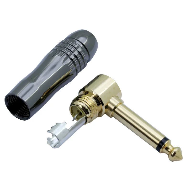 

10pcs Microphone plug Right Angle 6.35mm Mono Male Assembly 6.35mm mono Connector Smoothly Gunmetal plating Audio Plug Connector