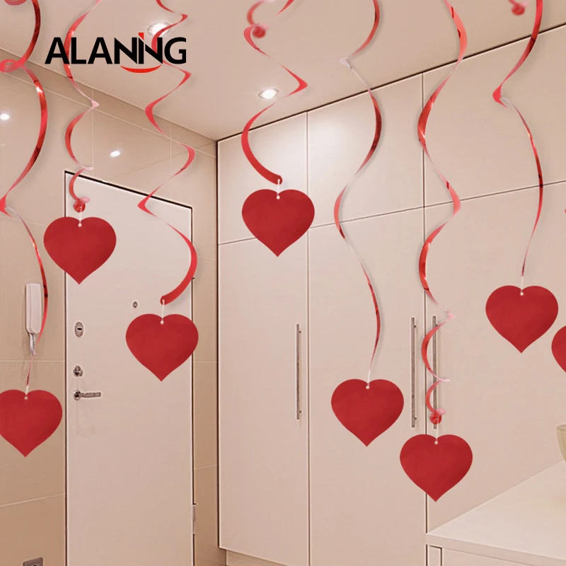 6 шт. ПВХ спираль вечерние висячие украшения любящее сердце алюминиевая фольга