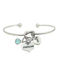 heart freedom creative initial letter monogram birthstone adjustable bracelet fashion jewelry women gift pendant