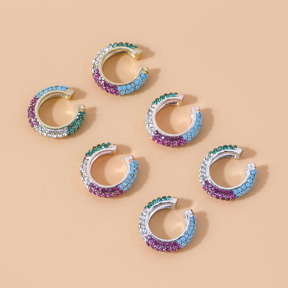 VG 6YM Bohemian Crystal Ear Cuff Earring for Women Multicolor C-Shape No Pierced Small Earring Bridal Wedding Ear Clip Jewelry