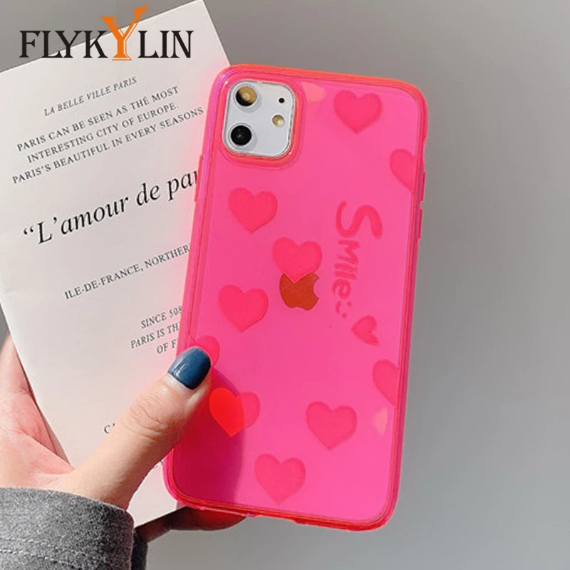 FLYKYLIN чехол с милым сердечком для iphone 7 8 Plus 11 Pro Max XS XR X задняя крышка прозрачный