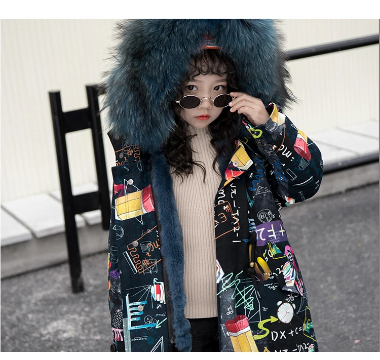 Новые зимние детские парки пальто с воротником из натурального меха енота