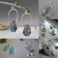 vintage water drop colorful resin stone earring boho brincos jewelry spiral marbling pattern big drop dangle earrings for women