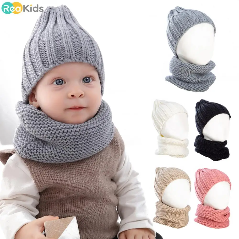 REAKIDS милые новые модные для мальчиков и девочек универсальные Хлопковые вязаные шапки осень зима теплые толстые шляпы вязаная шапка для ребенка шапки