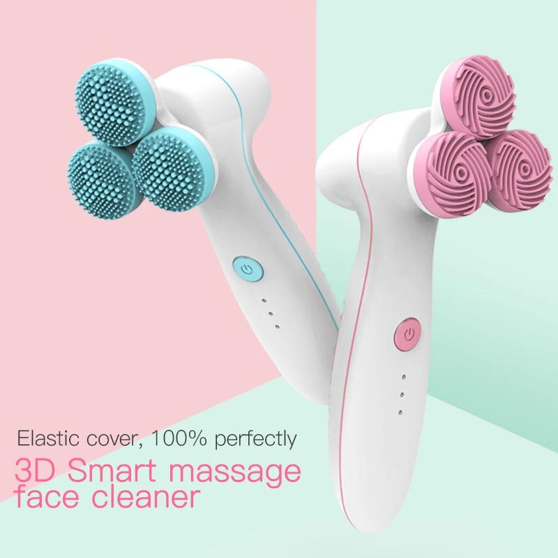 

3 Heads Powered Facial Cleansing Devices Face Massage Brush Electric Ultrasonic Face Cleanser Deep Pore Blackhead Remover Beauty