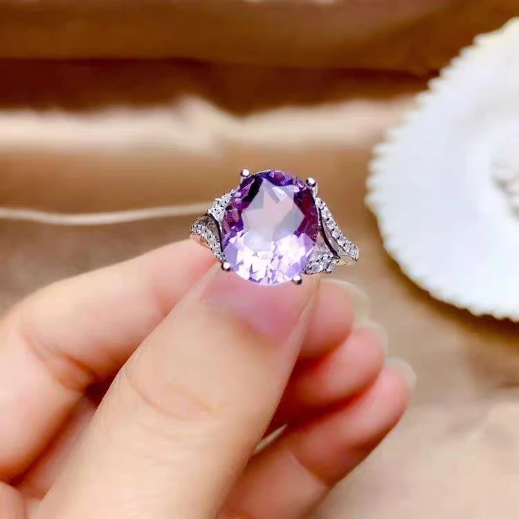 

Natural Purple Amethyst Quartz Adjustable Ring 925 Silver Woman Amethyst Oval Clear Bead 12x10mm Cut Faceted Wealthy Stone AAAAA