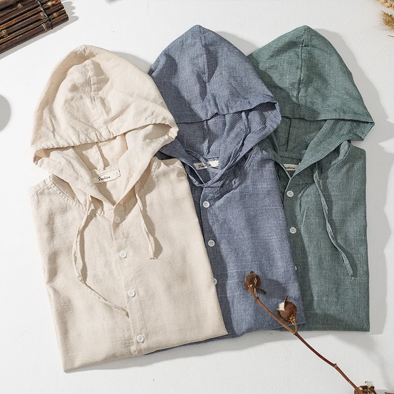 Рубашка мужская с капюшоном модная брендовая Повседневная приталенная в