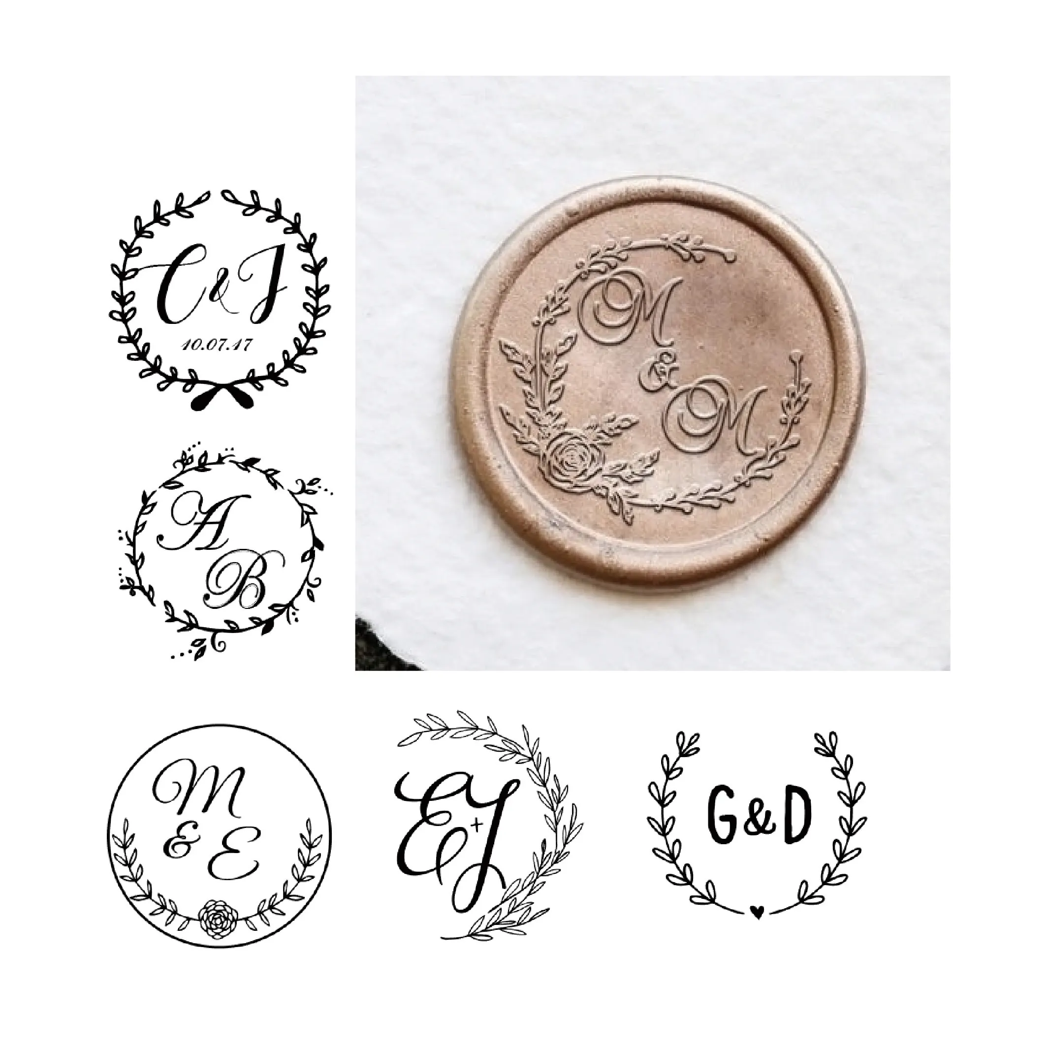 Печать с инициалами венка на заказ печать воском для приглашения свадьбу подарок
