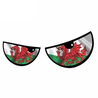 new pair of cartoon evil eyes design with welsh flag motif for motorbike helmet fashion car sticker