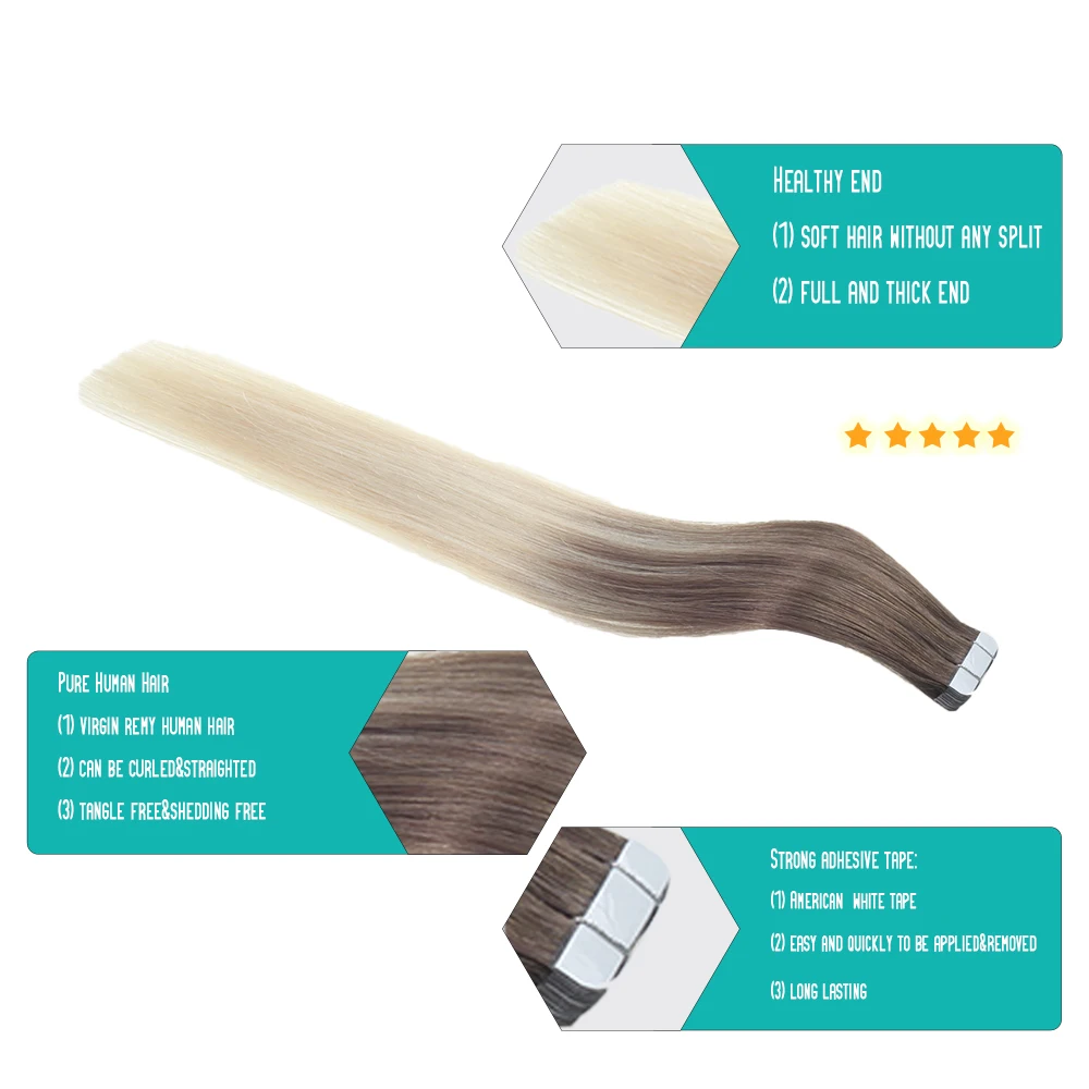 Лента для наращивания человеческих волос балаяж 100% прямые человеческие волосы