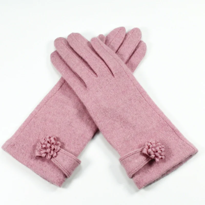 S62 Pink Модные элегантные женские шерстяные вязаные перчатки с вышивкой и сенсорным экраном зимние женские теплые кашемировые кожаные пе - Цвет: S62 Pink