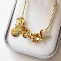 vacuum plating natural real pearl personality trendy fashion clavicle chain necklace pendant baroque luxury jewelry female