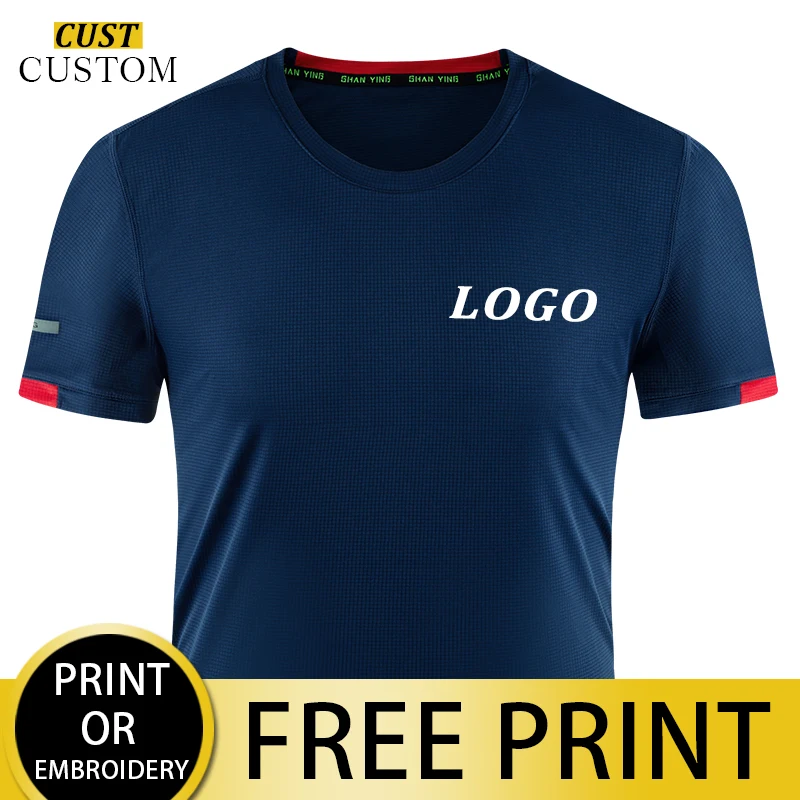 Camiseta de secado rápido para hombre y mujer, ropa deportiva con estampado de logotipo personalizado, para correr, 99.9% de fibra, para verano