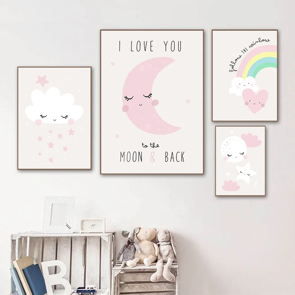 

Abstract Rainbow Moon Wall Art Poster Cloud Star Heart Art Print Quotes Canvas Painting Nordic Picture Baby Kids Girl Room Decor