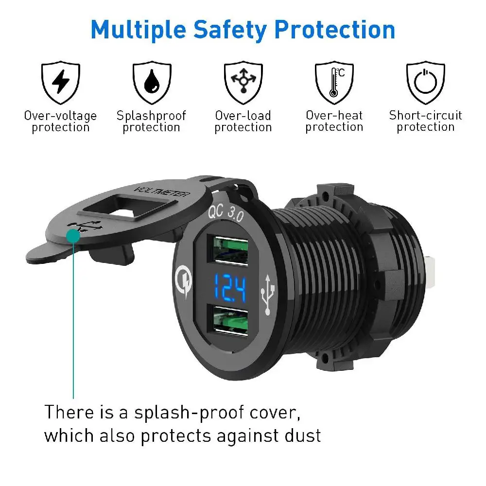 HiMISS Car Motorcycle Refitted USB Charger Mobile Phone Tablet QC3.0 Metal Quick Charging | Автомобили и мотоциклы