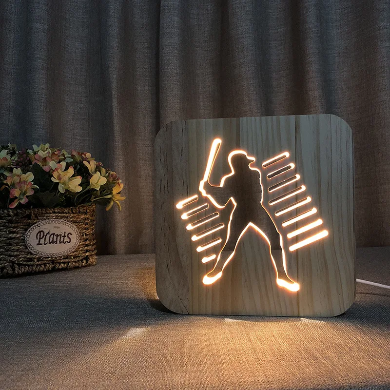 

Цельная резьба по дереву игра бейсбольное Моделирование Led 3d Ночник светильник креативный подарок для детей прикроватная Usb настольная лам...