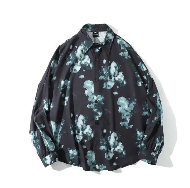 Spring Autumn Men's Printed Shirts Fashion Large Size Shirts Thin Youth Long-sleeved Single-breasted Lapel Urban Youth Loose