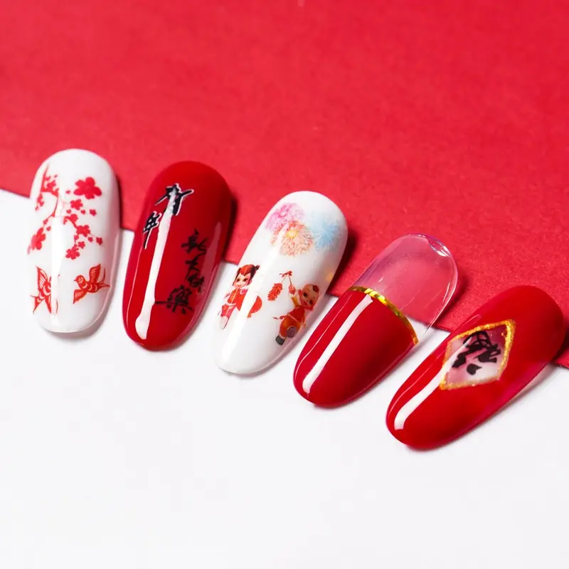 1 шт. наклейка для ногтей Счастливый китайский новый год 3D наклейки самоклеящиеся